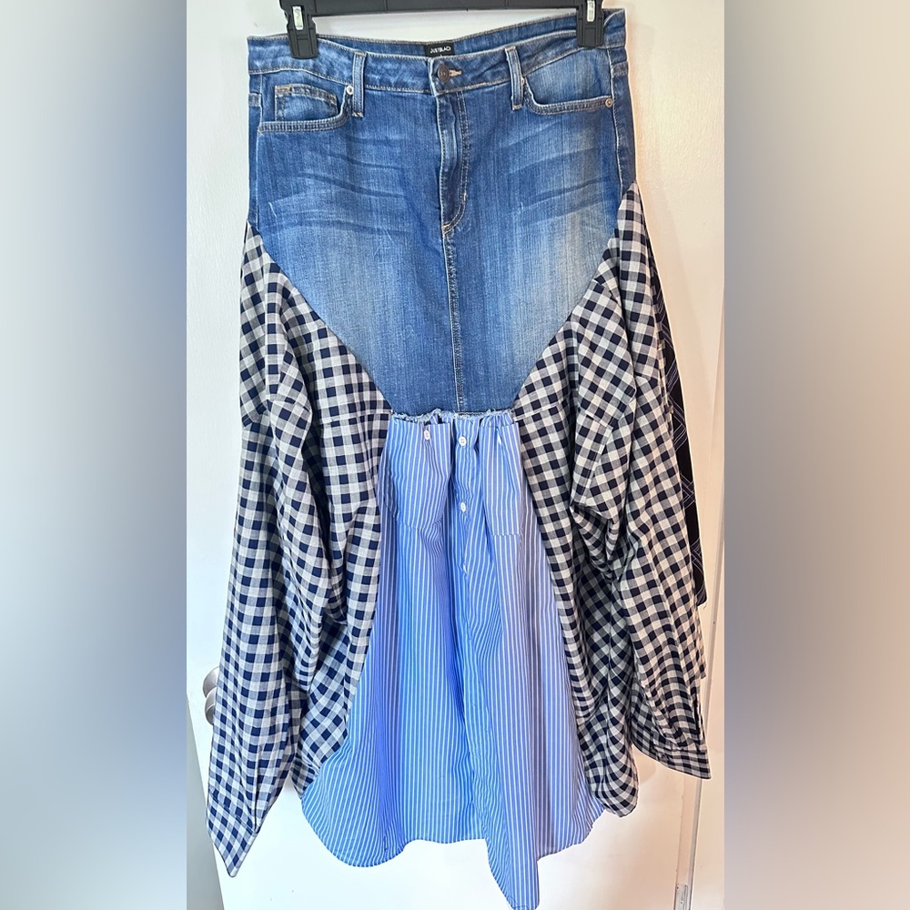 Upcycled Denim And Checkered Patchwork Skirt Made… - image 3